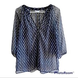 Zoa New York Anthropologie Sheer Black and White Geometric Pattern Blouse